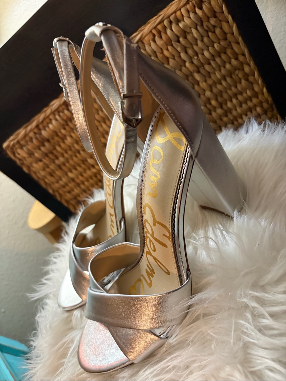 Sam Edelman Silver Metallic Ankle-Strap Platform Heels